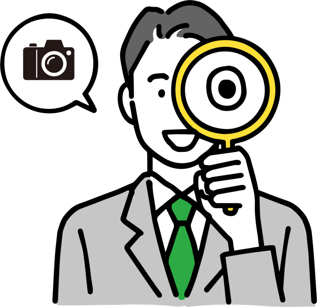 カメラ専門スタッフが1点ずつ丁寧に査定するイラスト